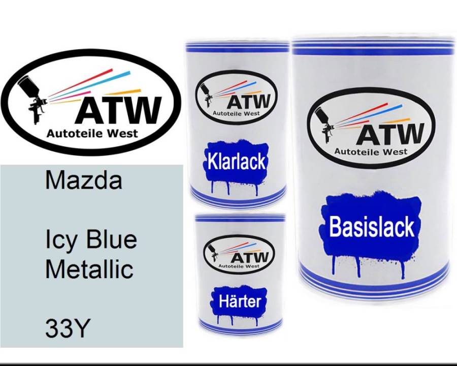 Mazda, Icy Blue Metallic, 33Y: 500ml Lackdose + 500ml Klarlack + 250ml Härter - Set, von ATW Autoteile West.